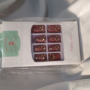 Pink glitter press on nails with gems